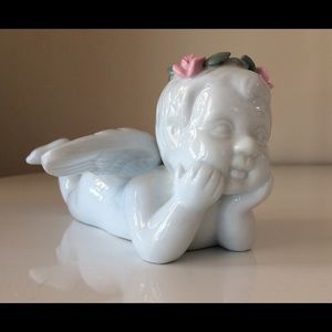 Angel cherub figurine halo of roses 5” adorable